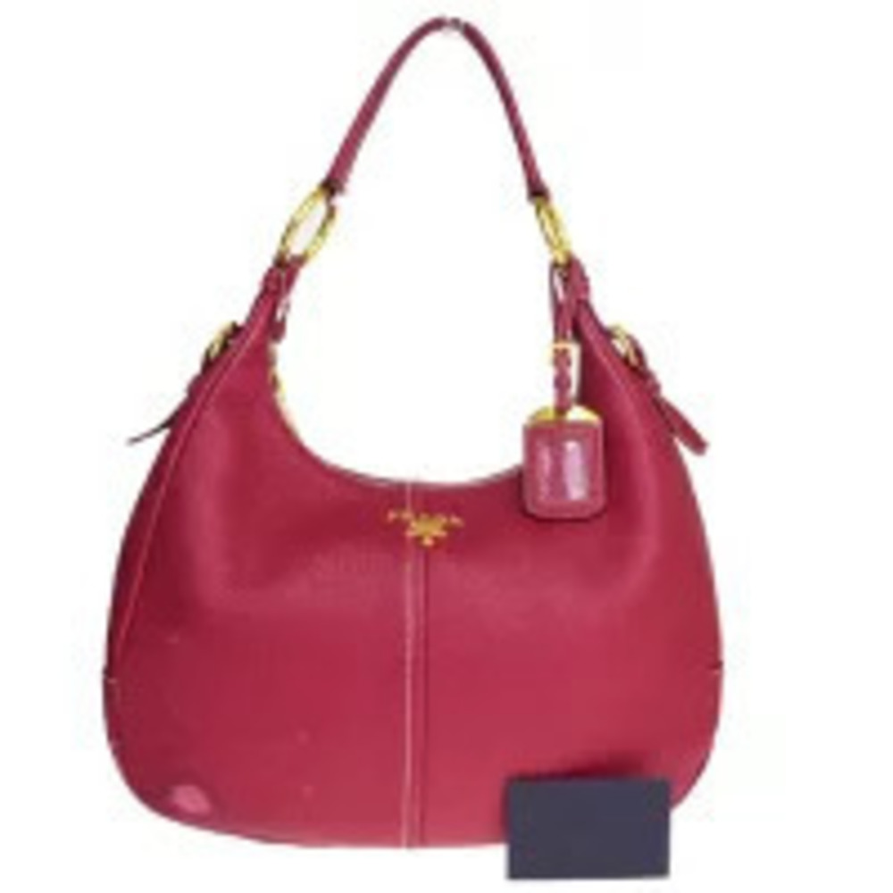 Prada Vitello Daino Leather Hobo Bag vibrant red Pink Leather
